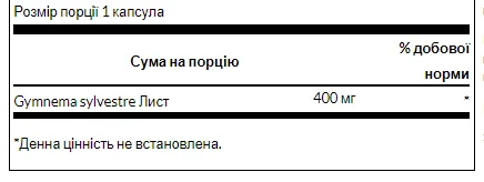 Swanson Gymnema Sylvestre 400 мг 100 капсул підтримка рівня глюкози в крові