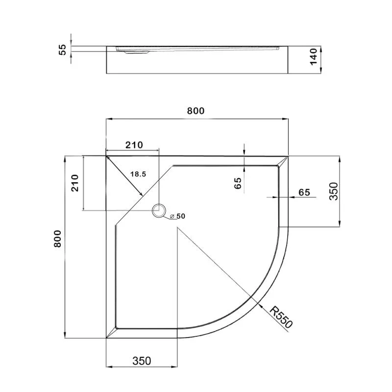 Душовий піддон Lidz KAPIELKA ST80x80x14 низький акриловий 80x80 см білий