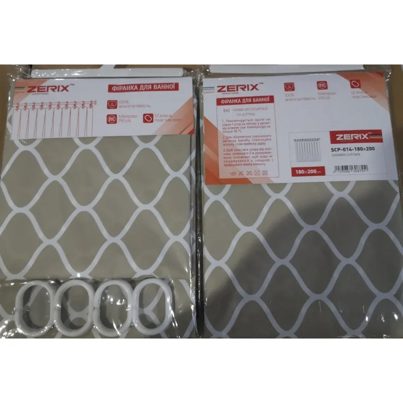 Шторка для ванної Zerix PEVA 180x200 Візерунок Ромби бежевий