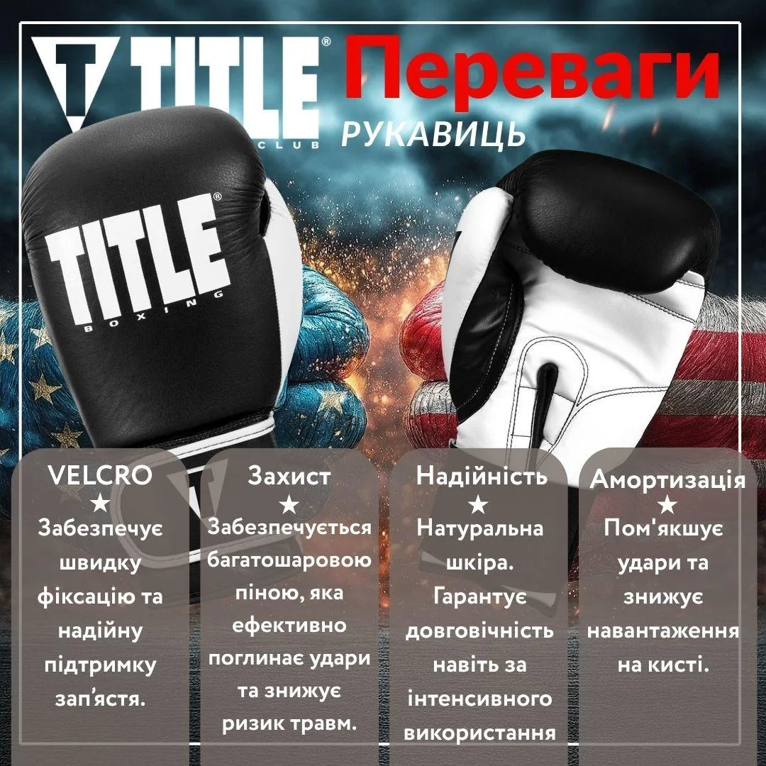 Боксерські рукавиці TITLE натуральна шкіра 12 oz чорні