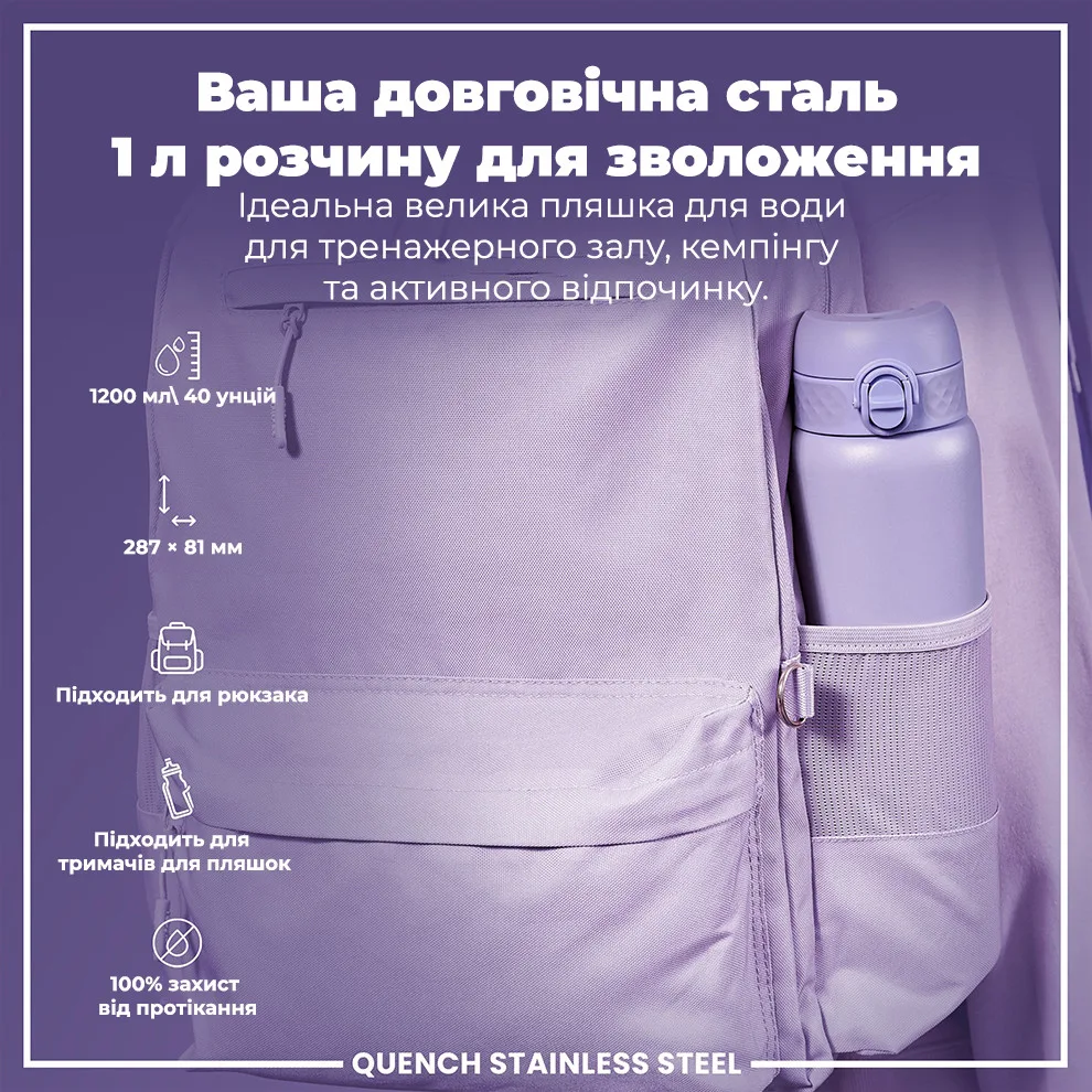 Бутылка для воды ION8 нержавеющая сталь 1200 мл фиолетовая.