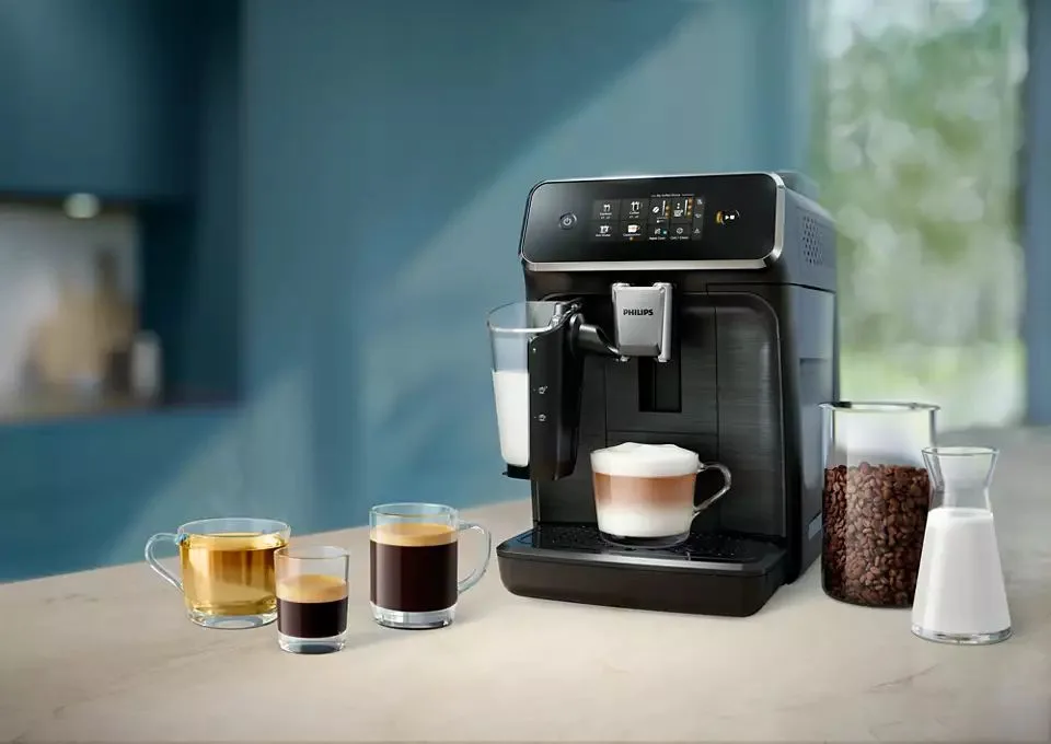 Кавоварка Philips Series 2300 1.8л, для зернової та меленого кави, автоматичний капучинатор, сенсорне управління, чорний колір.