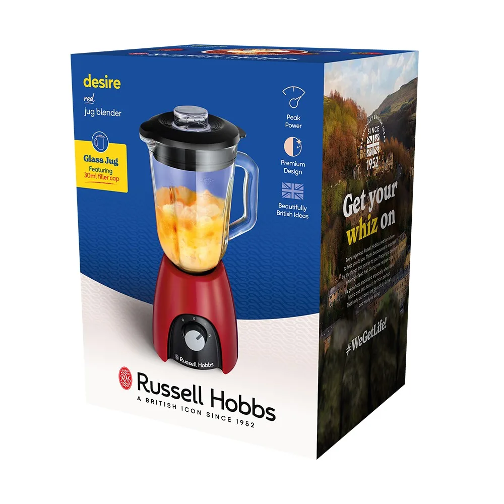 Блендер Russell Hobbs стаціонарний Desire Red, 650Вт, об'єм чаші 1500мл, червоного кольору.