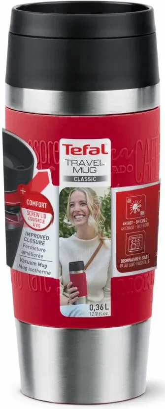 Термочашка Tefal нержавіюча сталь 360 мл червона 100% герметична