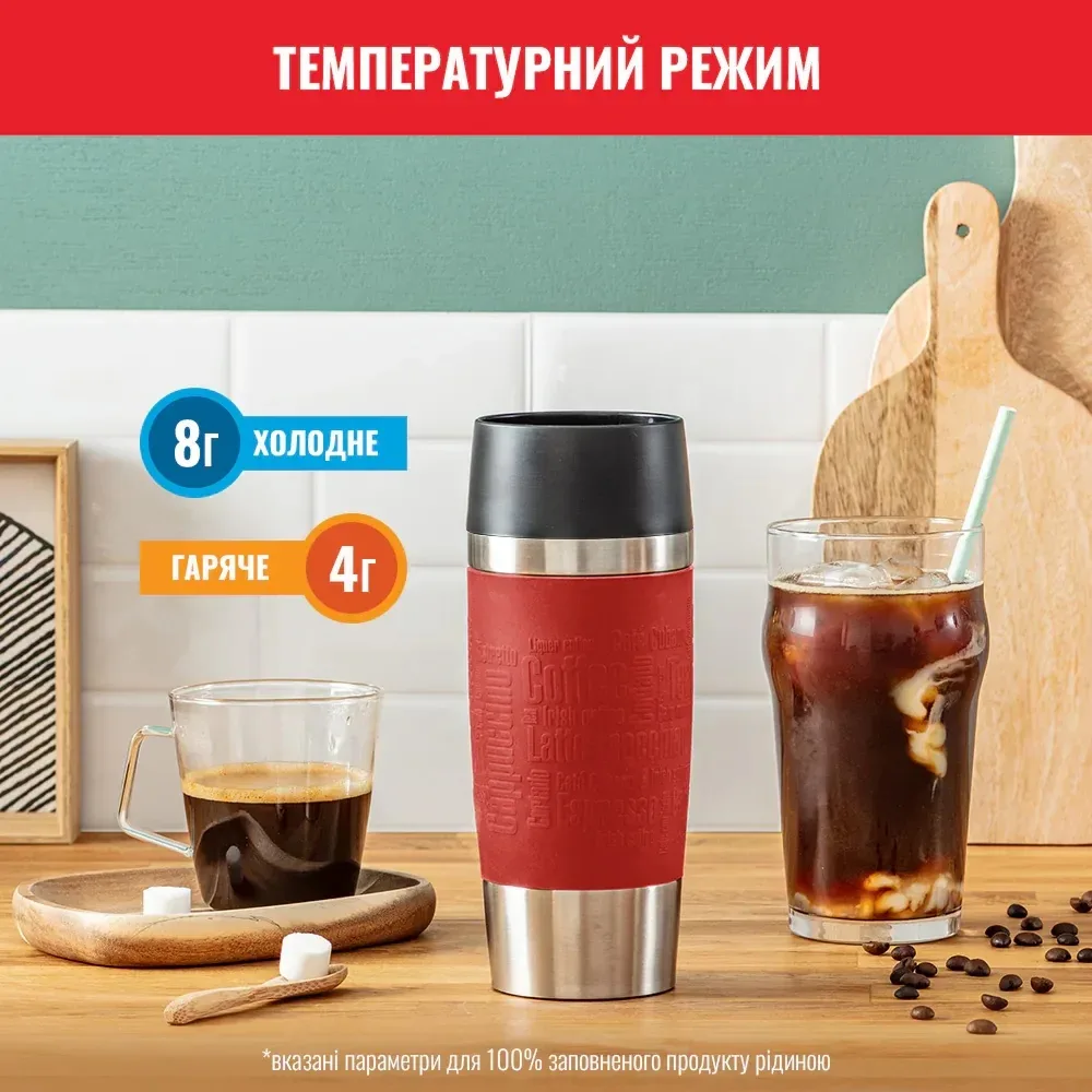 Термочашка Tefal нержавіюча сталь 360 мл червона 100% герметична