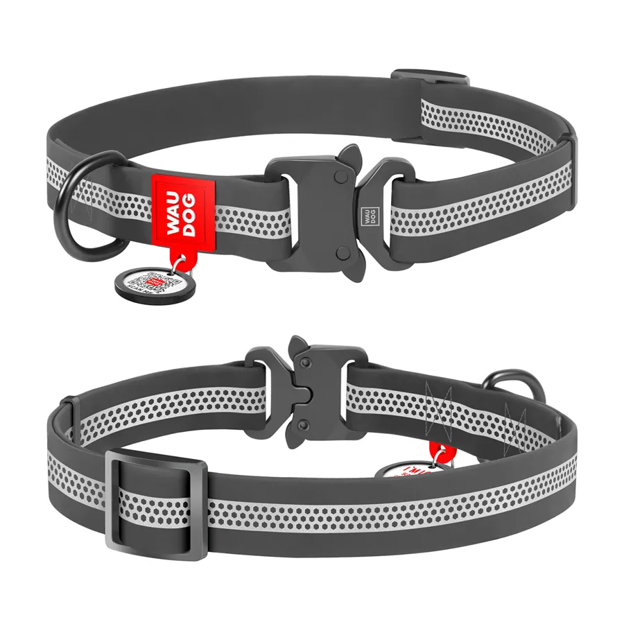 Нашийник для собак WAUDOG Waterproof світловідбиваючий 25 мм Collartex L сірий 34-49 см