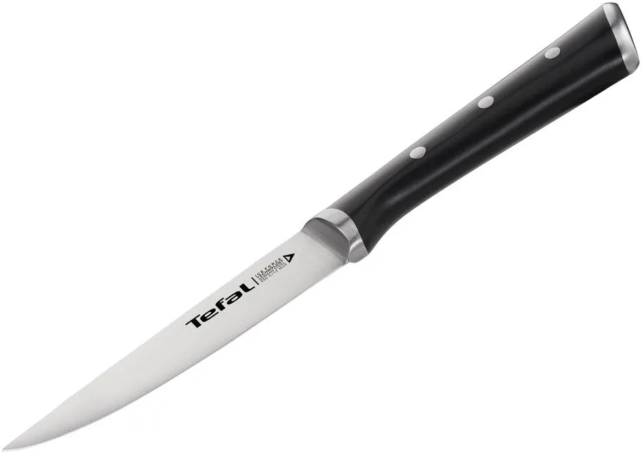 Універсальний кухонний ніж Tefal Ice Force, 11 см, з нержавіючої сталі та пластиковою ручкою, чорного кольору.