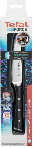 Універсальний кухонний ніж Tefal Ice Force, 11 см, з нержавіючої сталі та пластиковою ручкою, чорного кольору.
