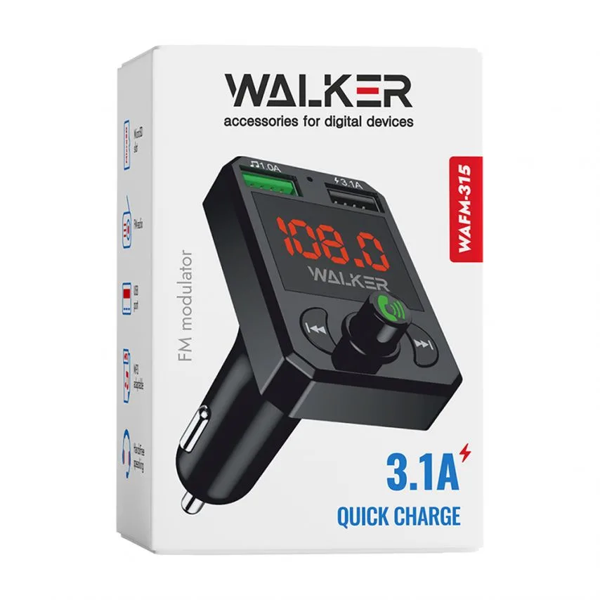 FM-трансмітер WALKER чорний ABS 64х41х81 мм