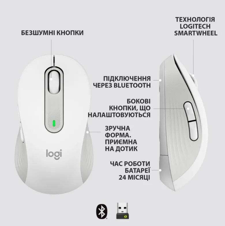 Миша комп'ютерна Logitech бездротова оптична маленька біла