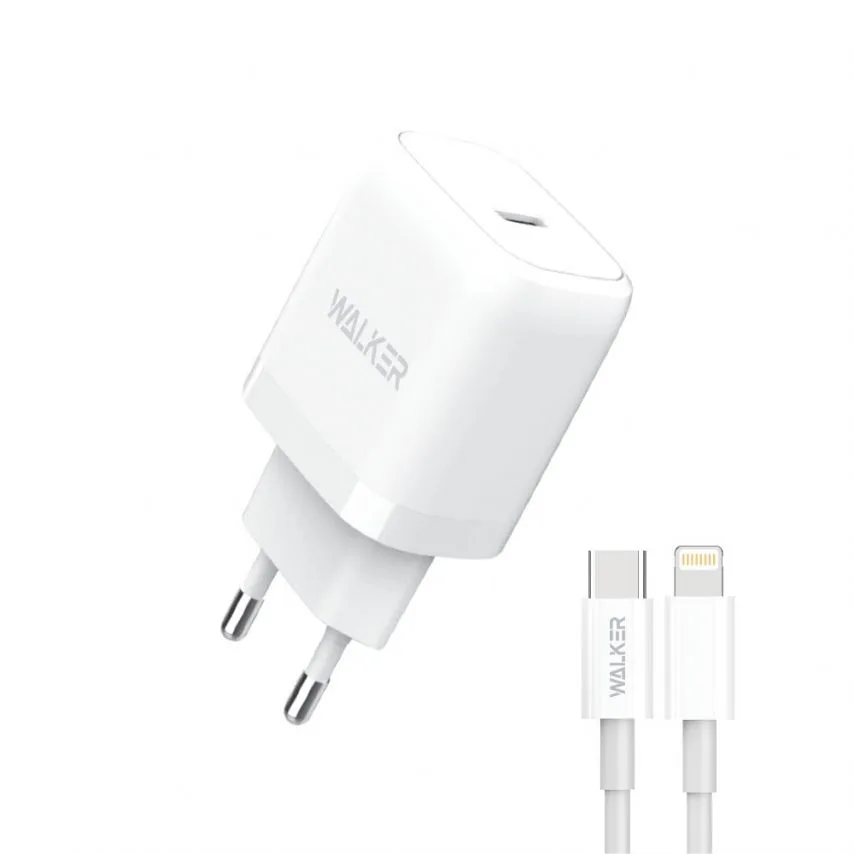 Мережевий зарядний пристрій WALKER 20W Type-C to Lightning 1м Білий