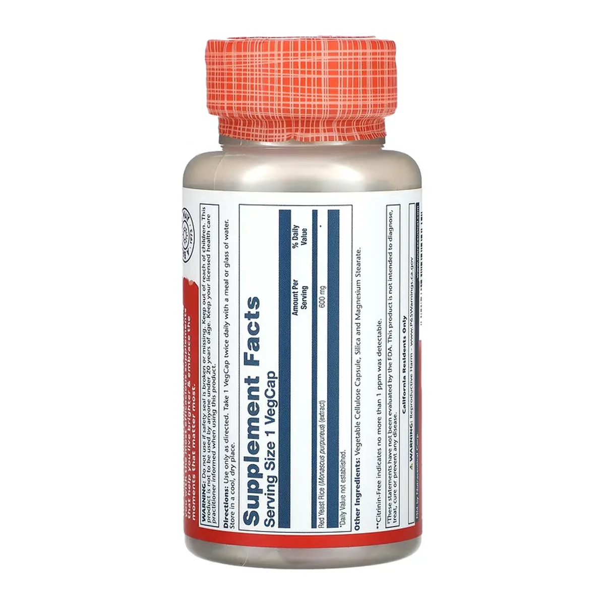 Red Yeast Rice Solaray рослинна целюлоза 600 мг 45 капсул