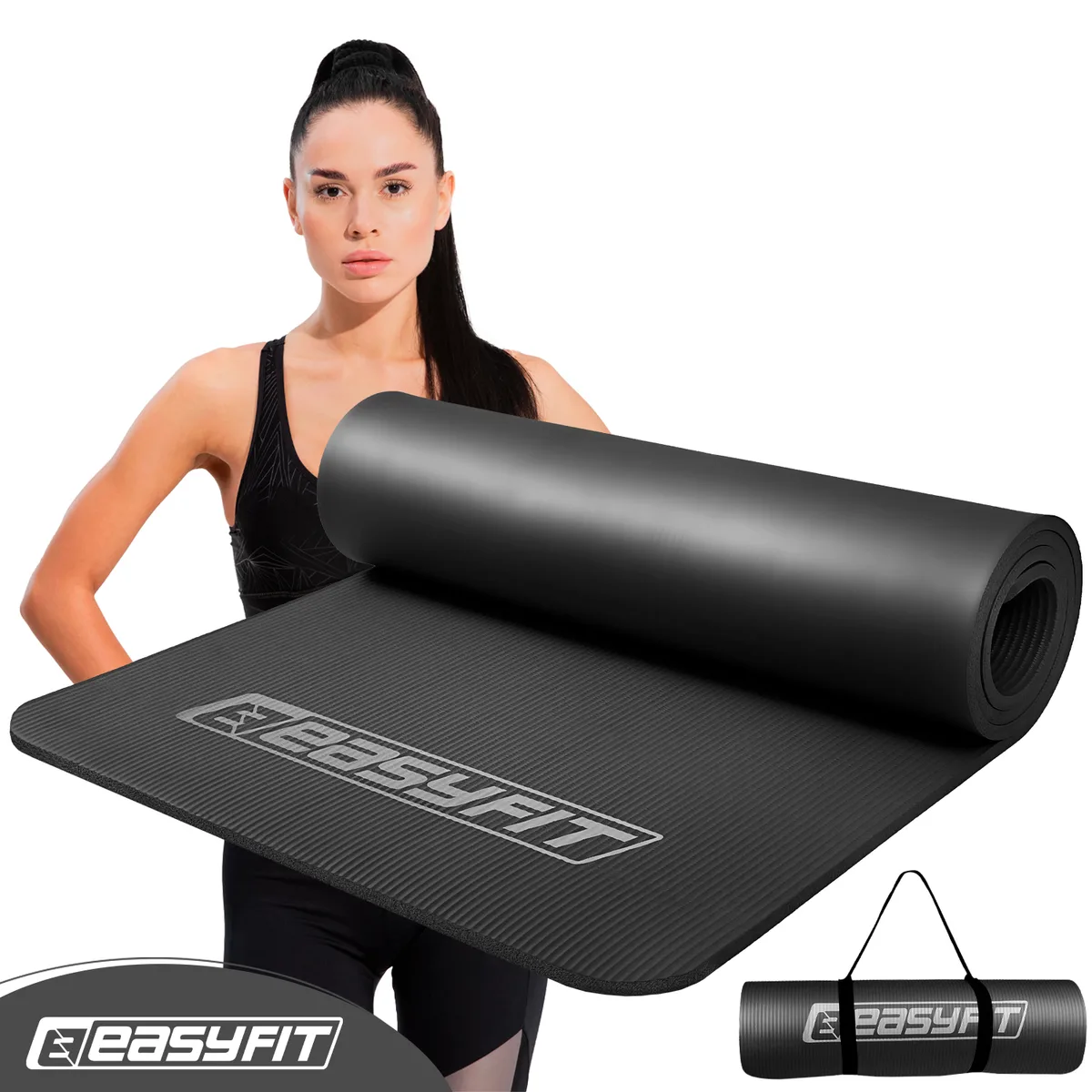Килимок для йоги та фітнесу EasyFit NBR 180х60 см Чорний з червоним кантом