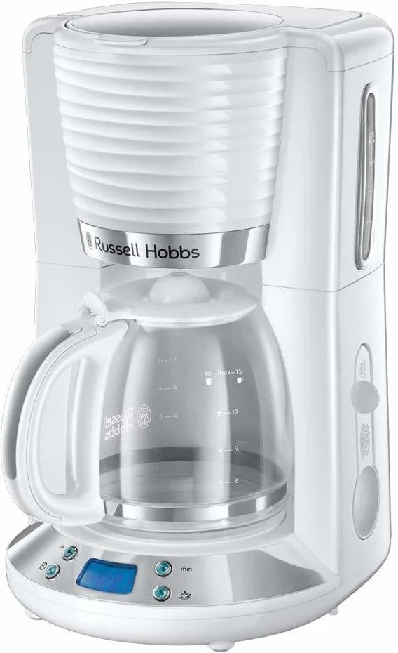 Кавоварка Russell Hobbs крапельного типу Inspire 1,25л, для меленої кави, на 10 чашок, з таймером вимкнення, біла.