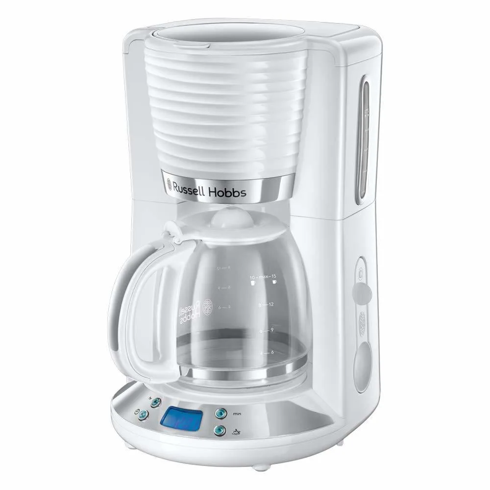 Кавоварка Russell Hobbs крапельного типу Inspire 1,25л, для меленої кави, на 10 чашок, з таймером вимкнення, біла.