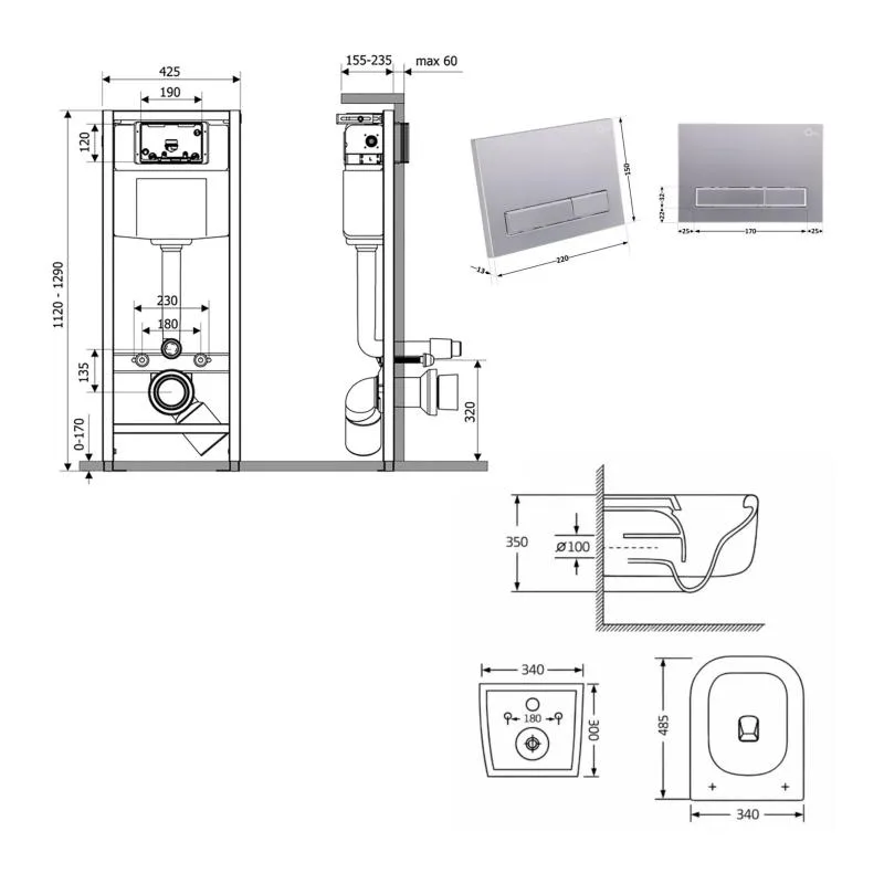Підвісний унітаз Qtap Gemini 485x340x350 мм кераміка білий з інсталяцією Satin