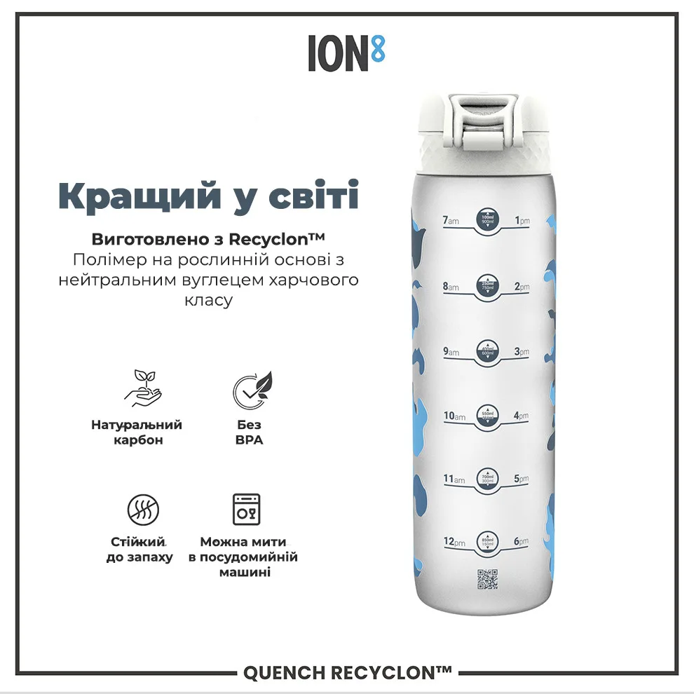 Пляшка для води ION8 Recyclon 1000 мл Білий BPA Free