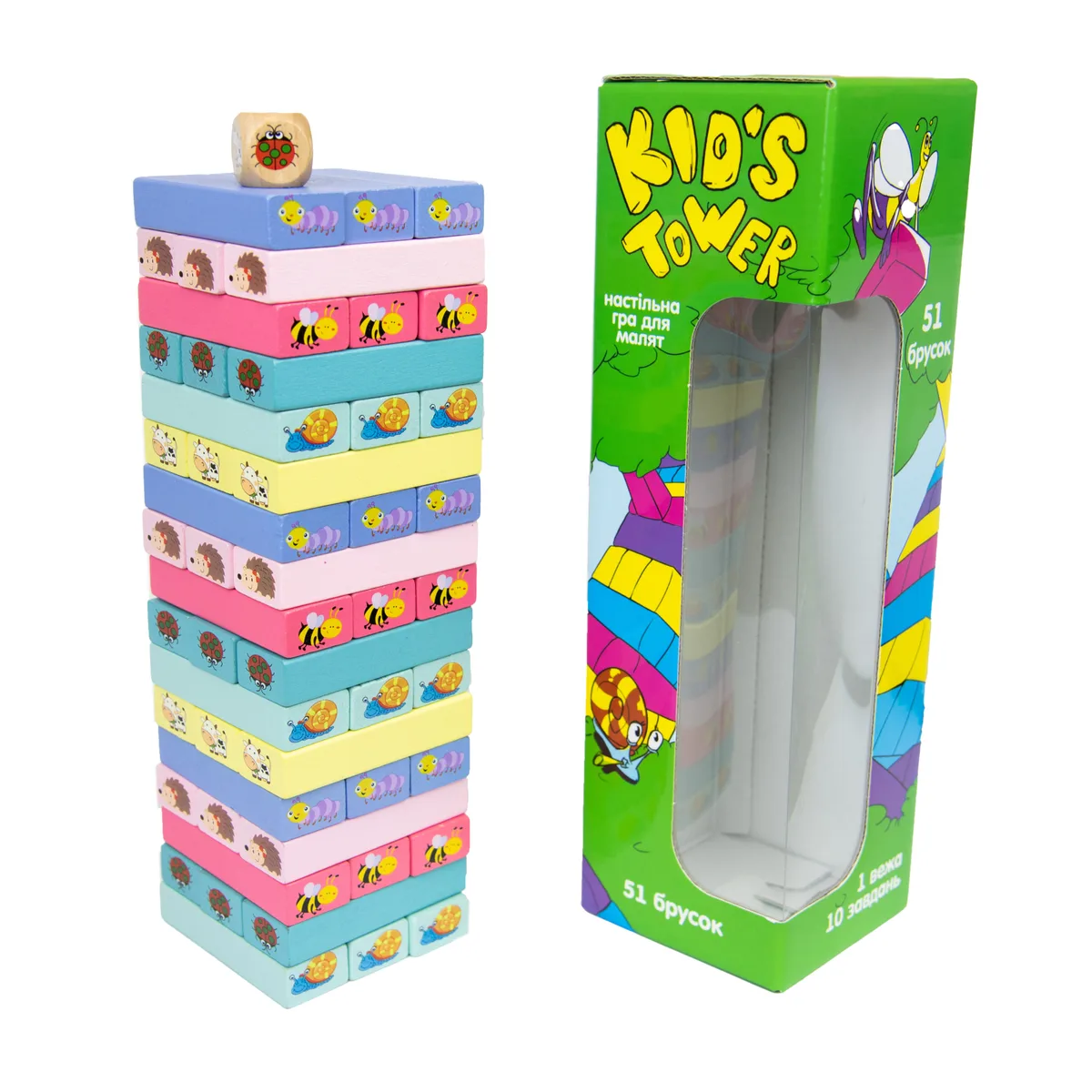 Настільна гра Kid's Tower дженга для дітей 3+ 51 блок картонна коробка 28х8,2х8,2 см