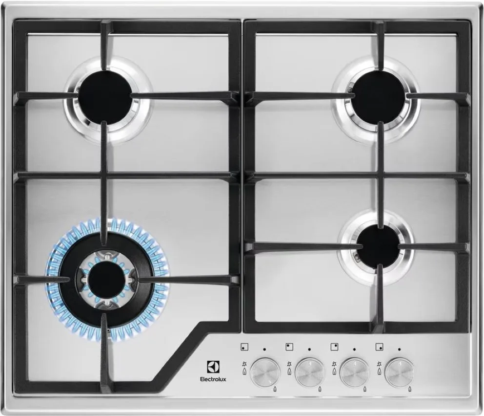 Газова варильна панель Electrolux, 60 см, з чавунними решітками, нержавіюча сталь.