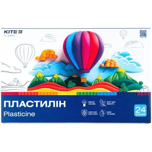 Пластилін 24 кольори 480 г Kite для творчості та моделювання ліплення для дітей та дорослих