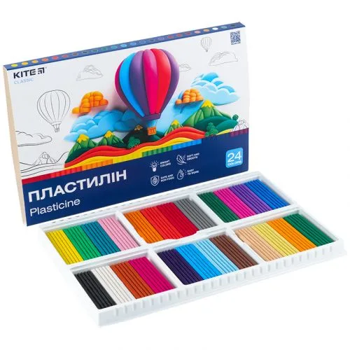 Пластилін 24 кольори 480 г Kite для творчості та моделювання ліплення для дітей та дорослих