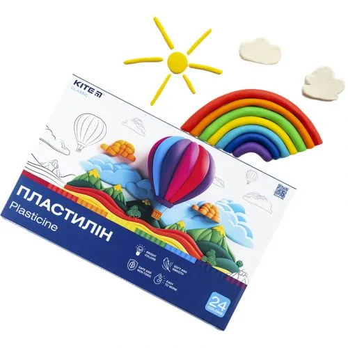 Пластилін 24 кольори 480 г Kite для творчості та моделювання ліплення для дітей та дорослих