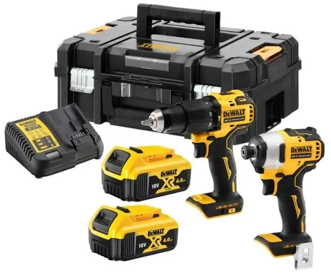 Комплект з двох акумуляторних інструментів DeWalt: дриль-шурупокрут DCD709 та ударний шурупокрут DCF809 з акумуляторами 2x4А·год.
