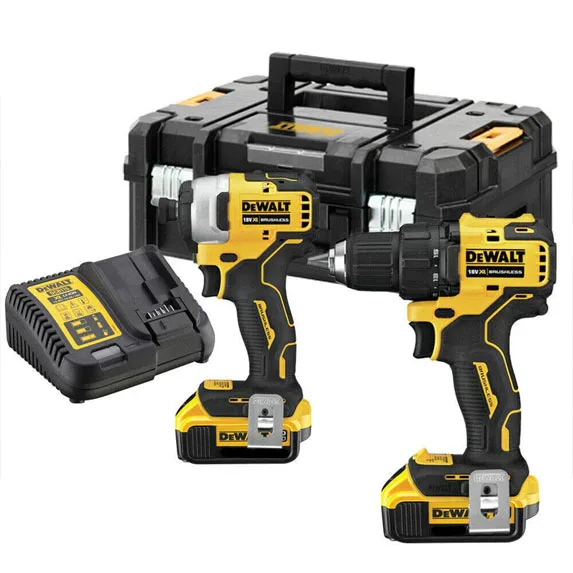 Комплект з двох акумуляторних інструментів DeWalt: дриль-шурупокрут DCD709 та ударний шурупокрут DCF809 з акумуляторами 2x4А·год.