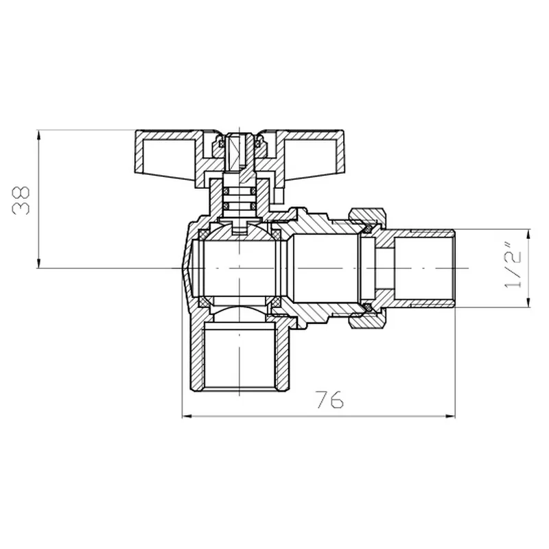 Краной уголковый Koer латунь 1/2" бабочка стальной