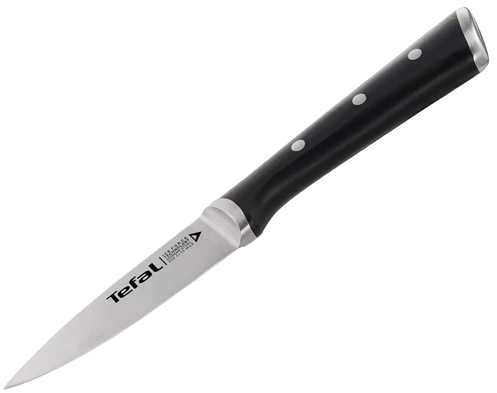 Овочевий ніж Tefal Ice Force, 9 см, з нержавіючої сталі та пластиковою ручкою, чорного кольору.
