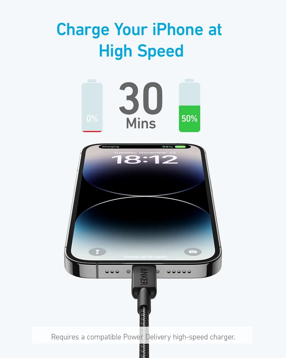Кабель Anker USB-C до Lightning 1,8 м нейлоновий чорний