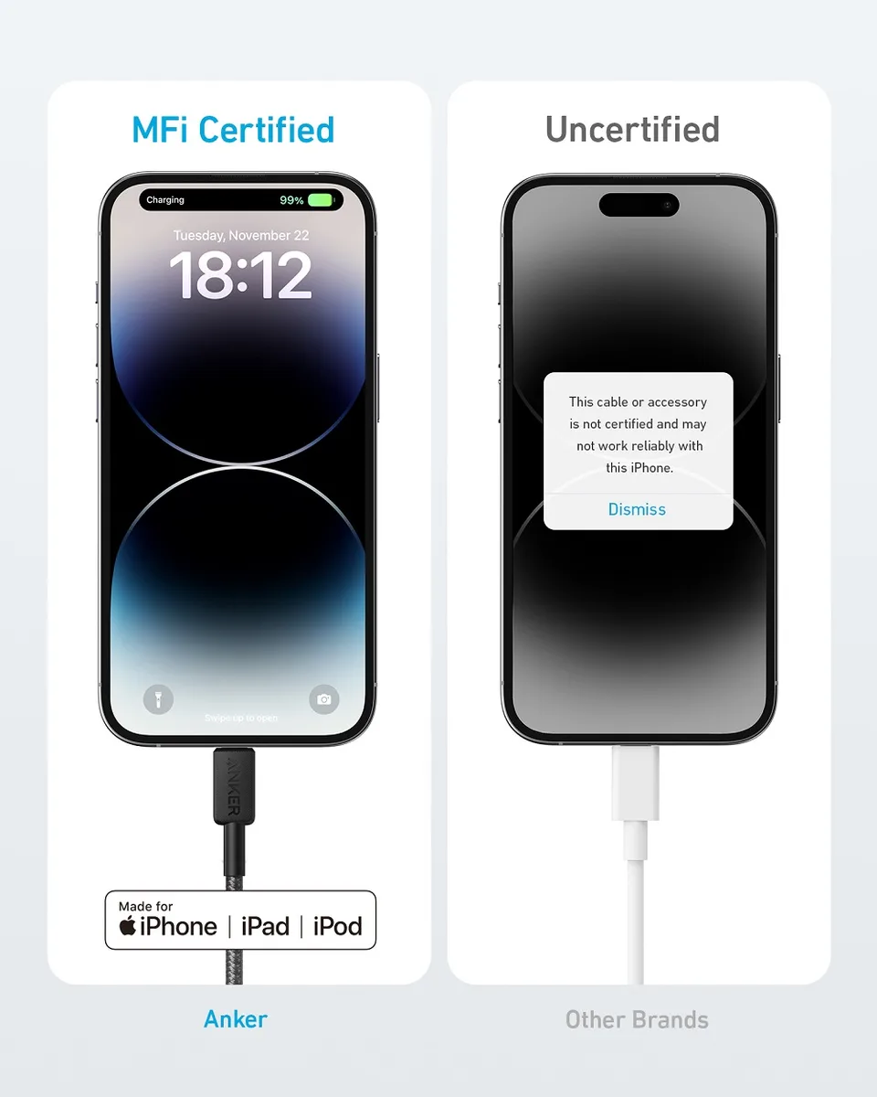 Кабель Anker USB-C до Lightning 1,8 м нейлоновий чорний