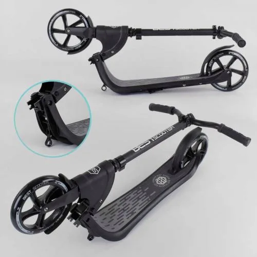 Самокат двоколісний чорний Best Scooter колеса PU 20 см для дітей та підлітків міський транспорт