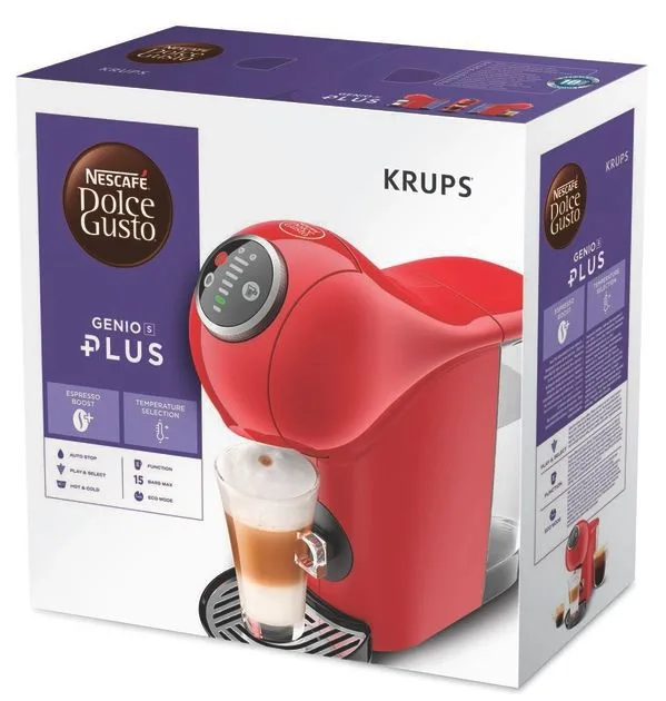 Кавоварка Krups капсульного типу Dolce Gusto Genio S Plus 0.8л, з сенсорним управлінням, червоного кольору, для приготування кави