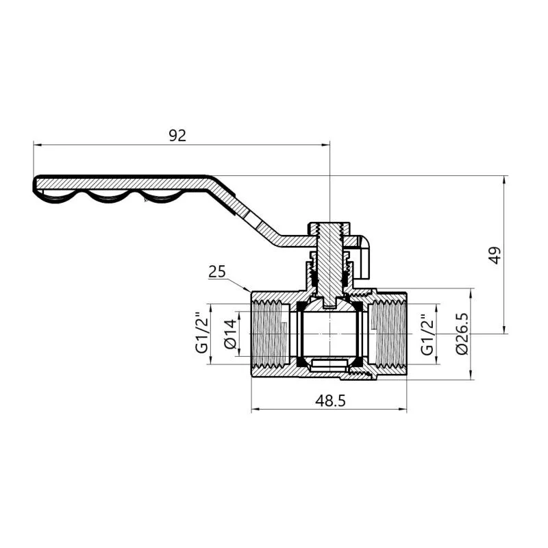 Кран шаровой 1/2" ВР для газа латунь никель SD600NG15PN40