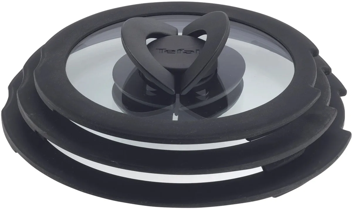 Кришка Tefal Ingenio 18 см, скляна, силіконова, прозоро-чорного кольору.