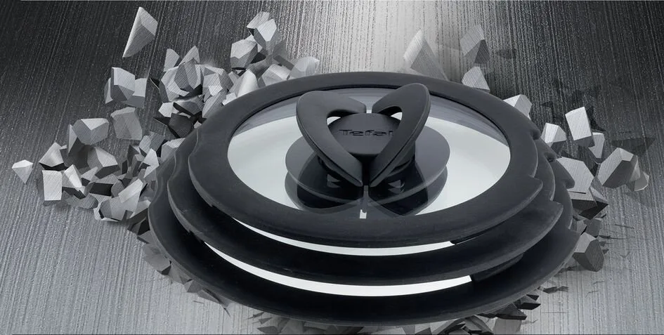 Кришка Tefal Ingenio 18 см, скляна, силіконова, прозоро-чорного кольору.