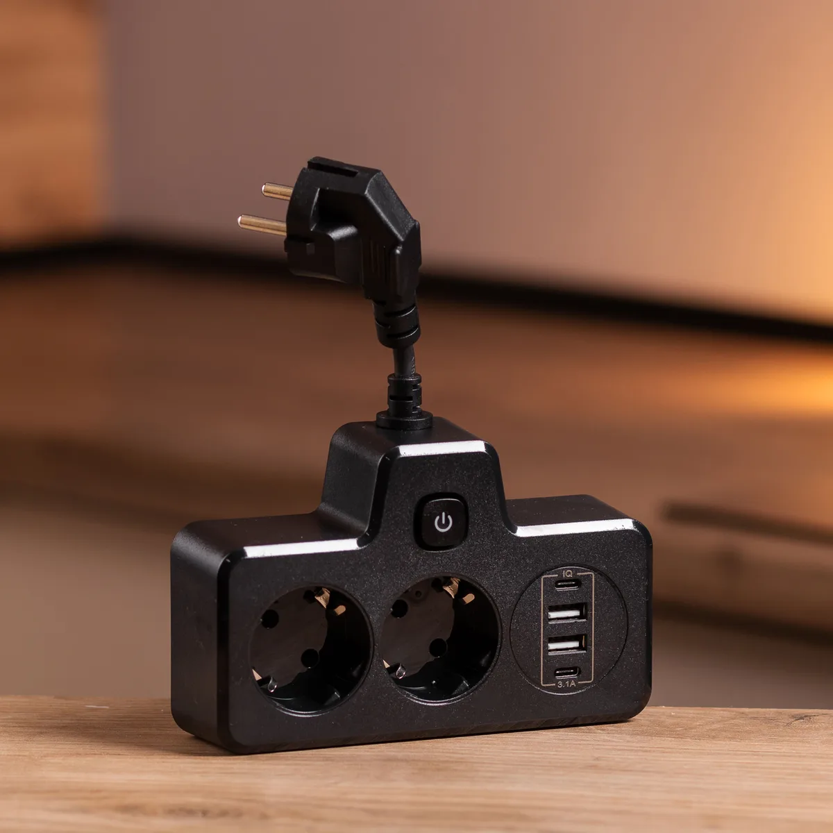 Сетевой фильтр 2 евро розетки 2 USB 2 Type-C черный ABS 0 08 м