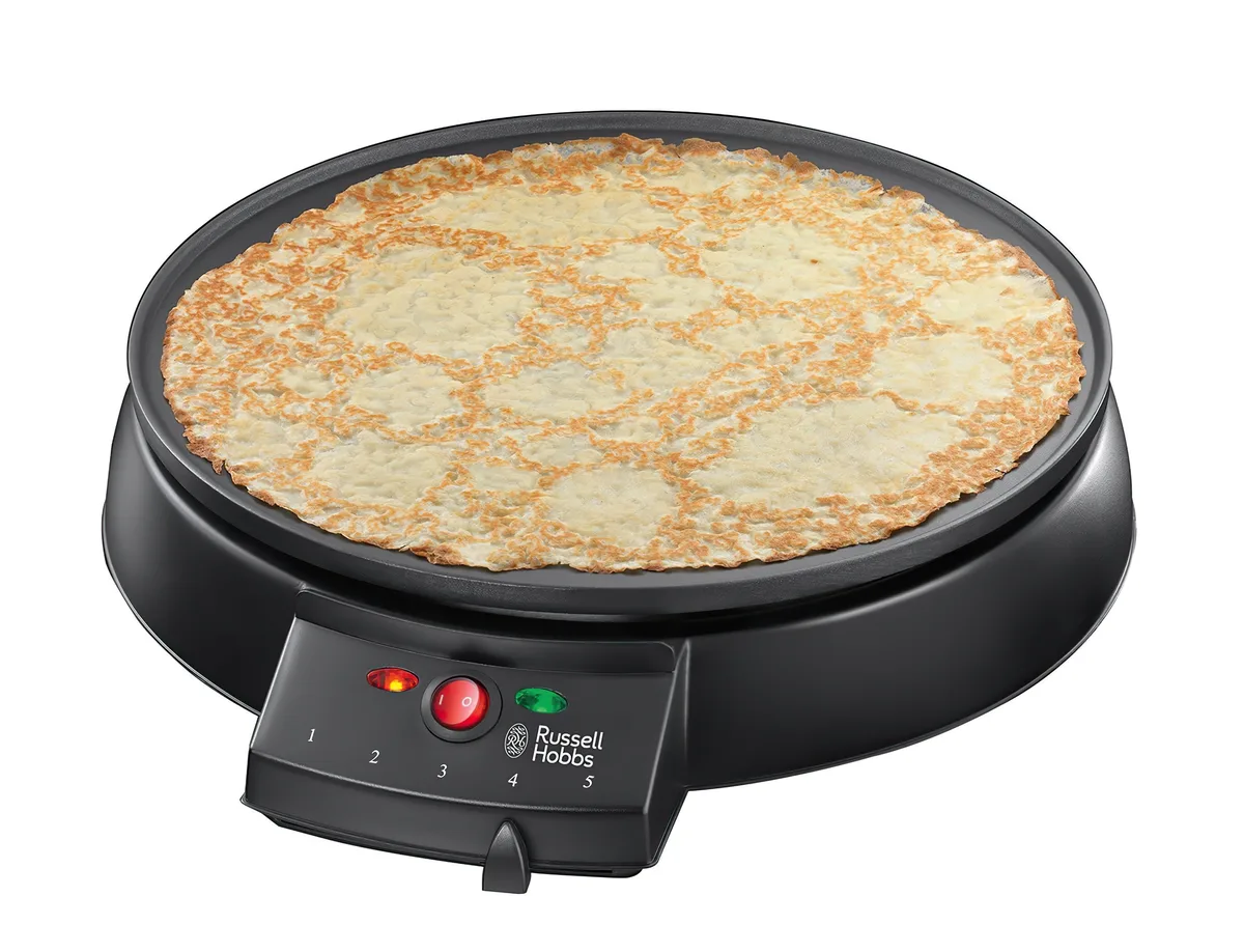 Електрична млинниця Russell Hobbs Fiesta 1000Вт, діаметр 30 см, з тефлоновим покриттям, чорного кольору.