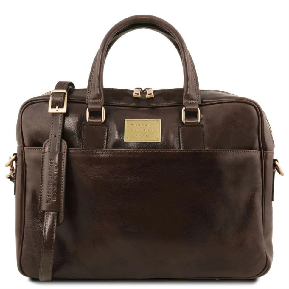 Кожаний портфель Tuscany Leather для ноутбука з переднім кишенею темно-коричневий сумка для роботи та навчання шкіряна сумка.