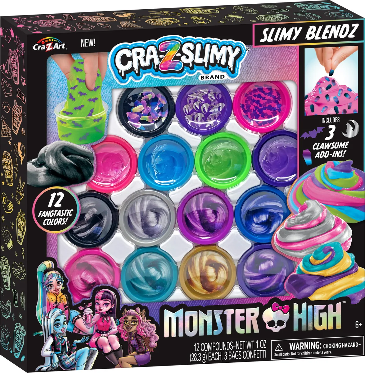Слайм Cra-Z-Art полівініл PVA 12 шт кольоровий набір Monster High