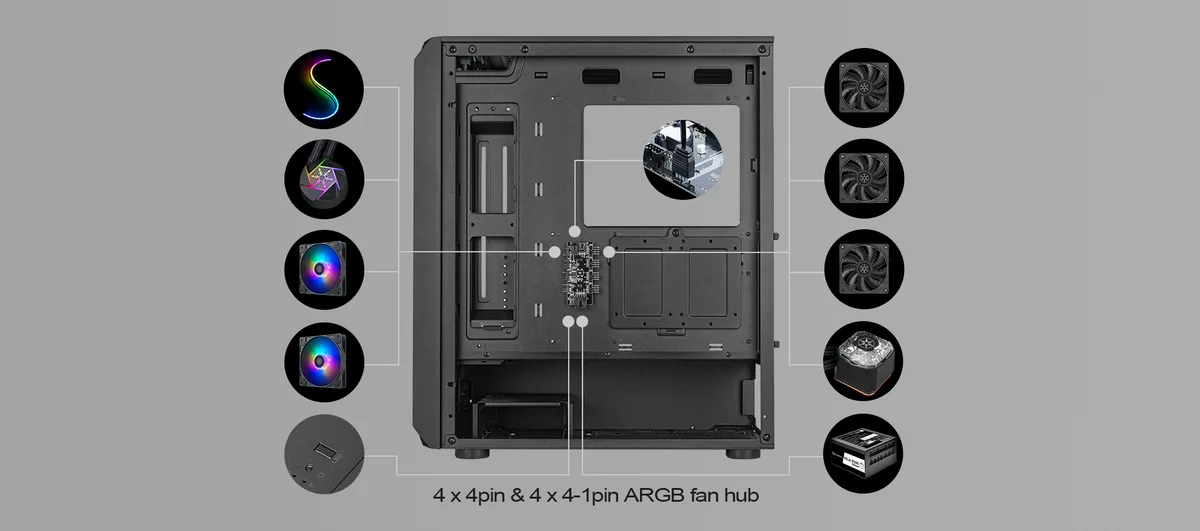 Корпус SilverStone Fara FA511Z-BG без БЖ, 2xUSB3.0, 3x120мм, ARGB VGA 360мм, LCS ready, TG Side Panel, ATX, чорний