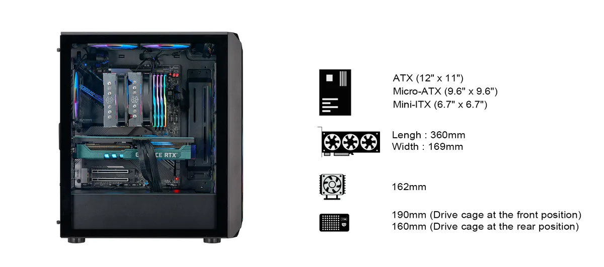 Корпус SilverStone Fara FA511Z-BG без БЖ, 2xUSB3.0, 3x120мм, ARGB VGA 360мм, LCS ready, TG Side Panel, ATX, чорний