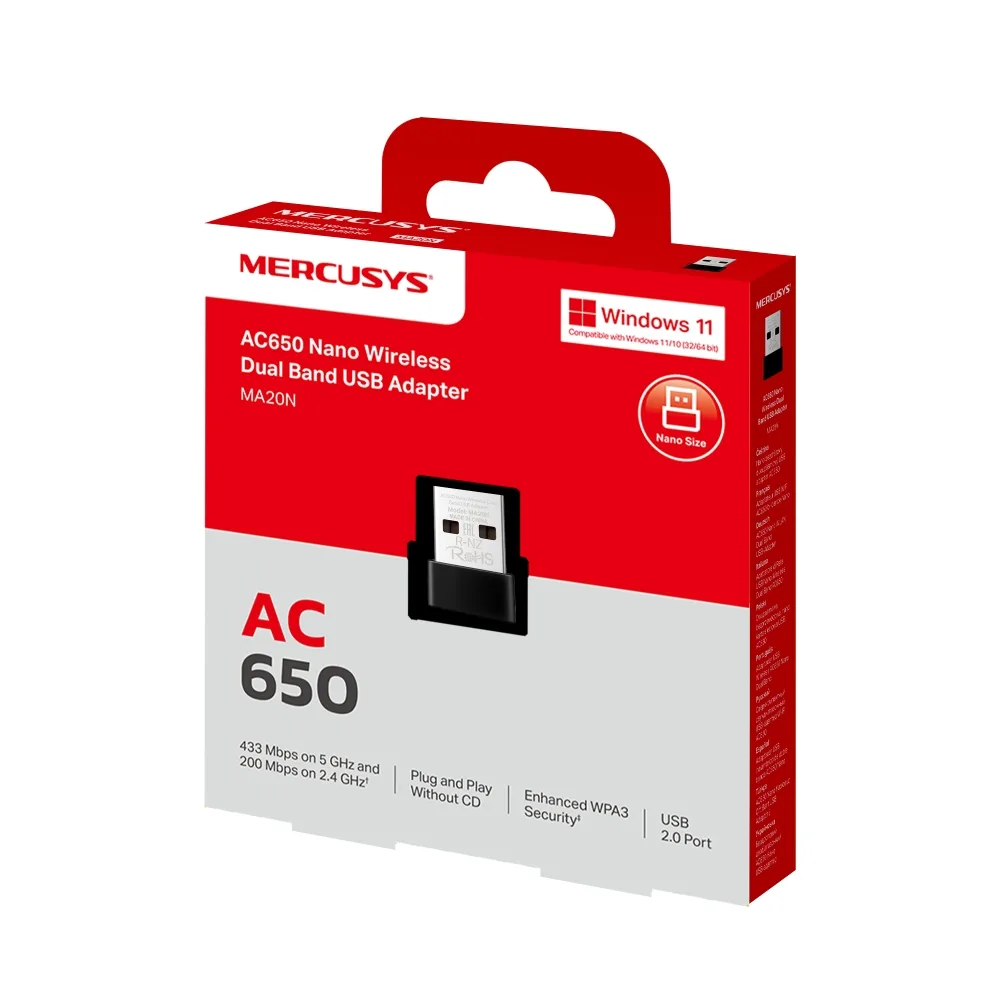 Адаптер WiFi MERCUSYS MA20 AC650, USB