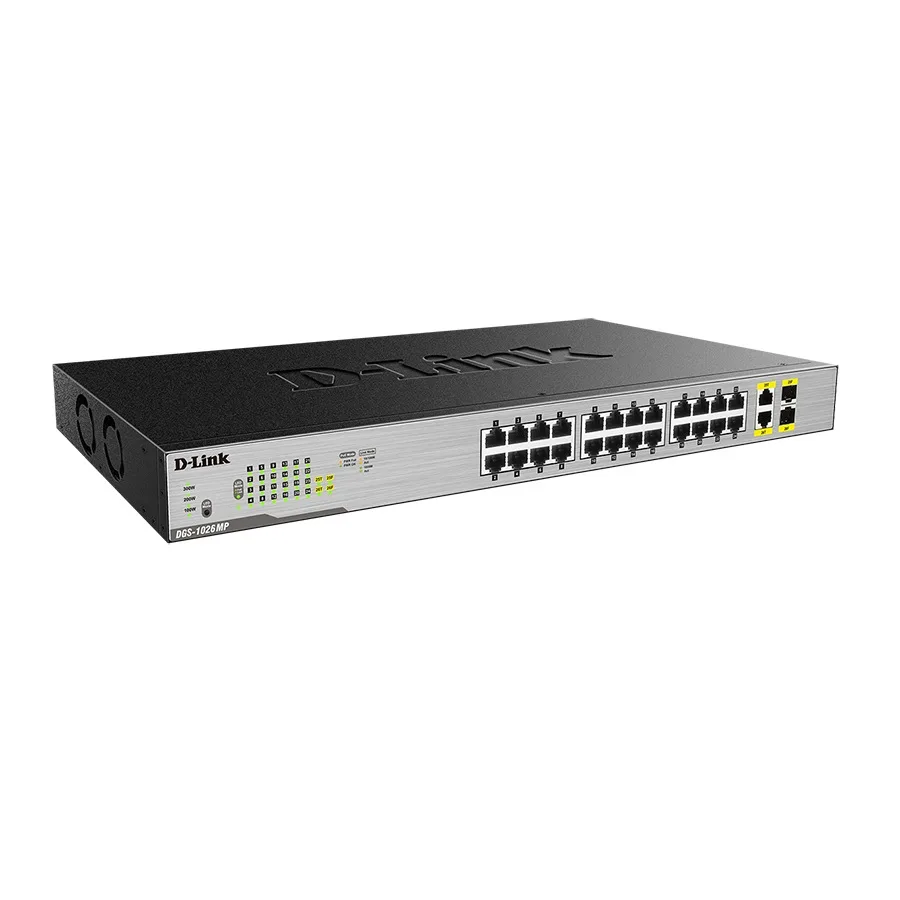 Коммутатор D-Link DGS-1026MP 24x1GE с PoE, 2xSFP/GE, 370W