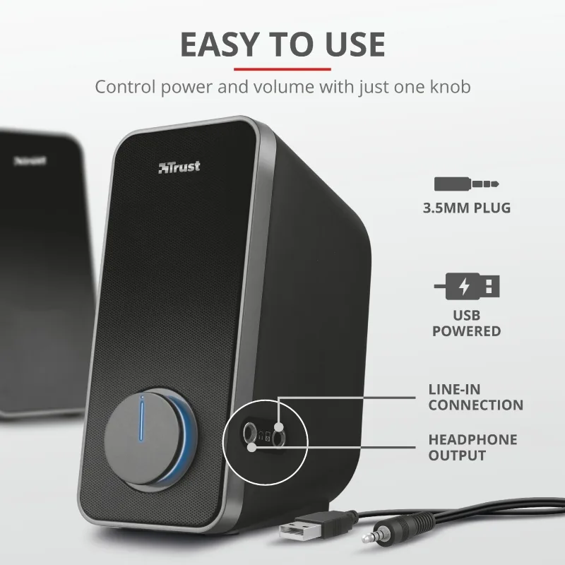 Акустическая система Trust Arys 2.0, 14Вт, USB/AUX, черный