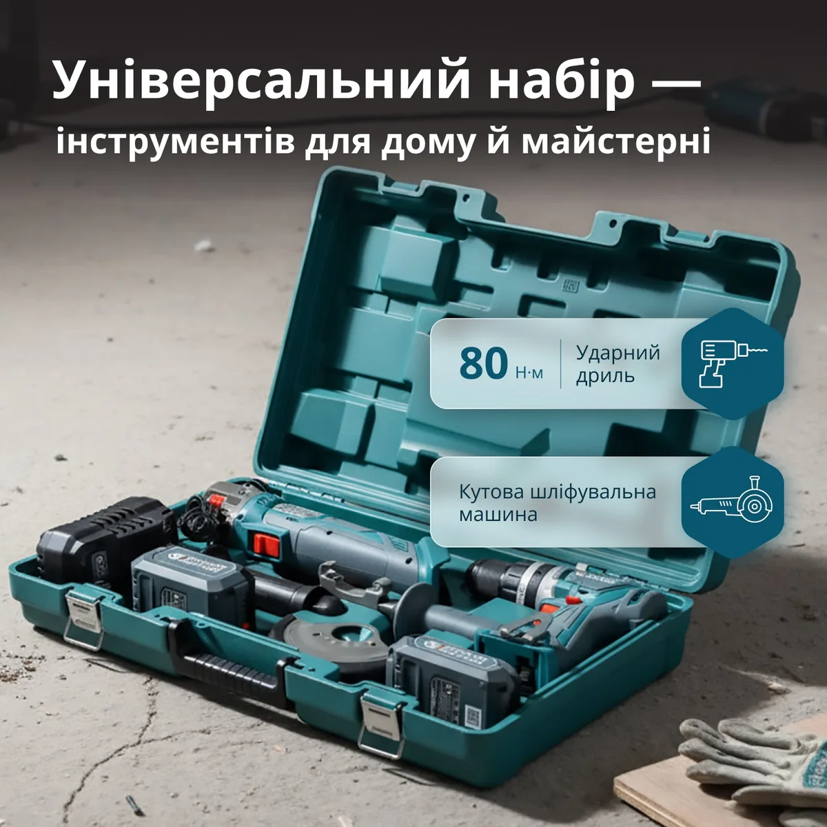 Набір з двох акумуляторних інструментів KonnerSohnen KS IDAGB 20V SET 1: ударний дриль та кутова шліфмашина 20В.