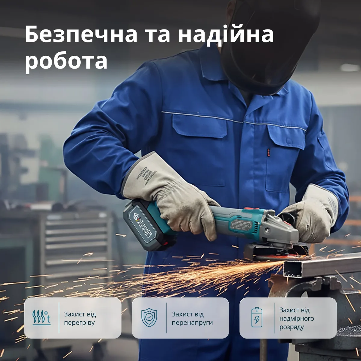 Набір з двох акумуляторних інструментів KonnerSohnen KS IDAGB 20V SET 1: ударний дриль та кутова шліфмашина 20В.