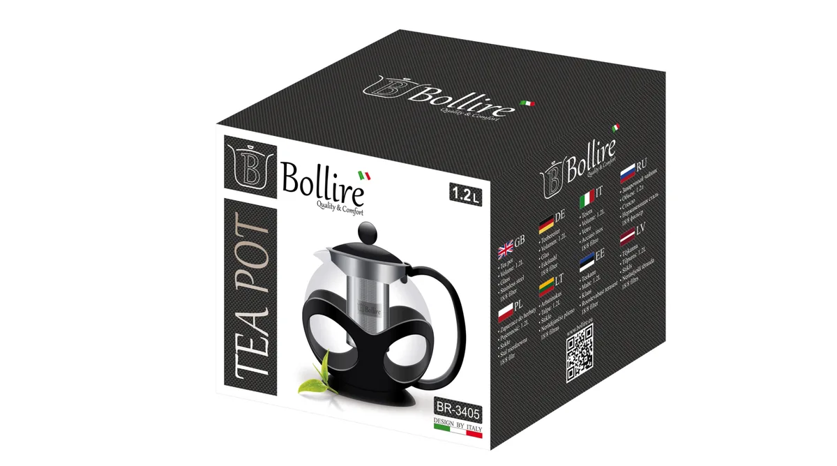 Заварник BOLLIRE термостійке скло 1,2 л чорний