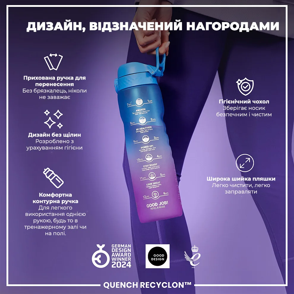 Пляшка для води ION8 Recyclon 1000 мл Блакитна Без BPA